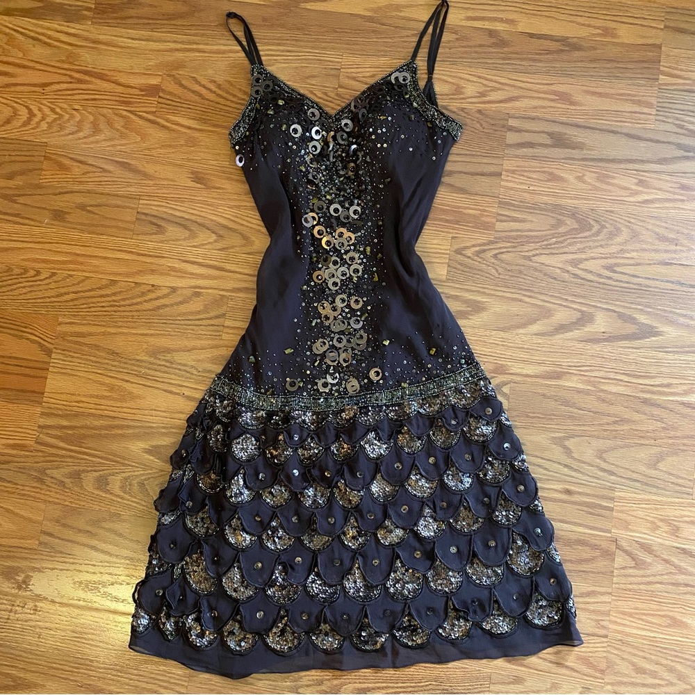Vintage 90’s 100% Silk Dress Silk Slip Dress Beaded Raindrop Tiered Fairy Prom - Picture 2 of 15
